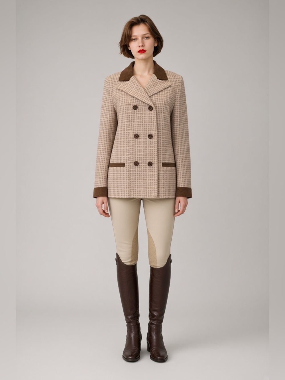 Chanel Wool Blazer in Brown & Cream Size 40